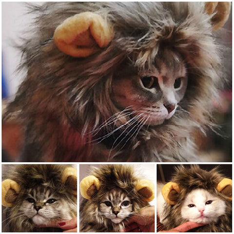 Furry Pet Hat Costume Lion Mane Wig For Cat Halloween Fancy Dress Up With Ears Party Home Drop Shipping