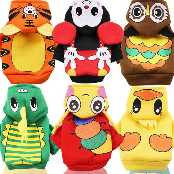 New Winter Pet Dog Cat Costumes Cartoon Animal Duck Owl Tiger Dinosaur Cosplay Clothing For Puppy Halloween Warm Dogs Hoodies