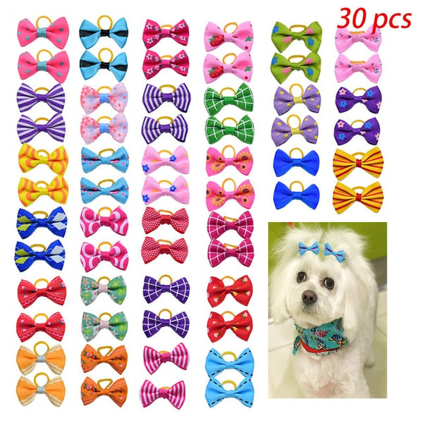 10/20/30pcs Dog Grooming Bows mix 30colours Cat dog Hair Bows Small Pog Grooming Accessories Dog Hair Rubber Bands Pet Supplier