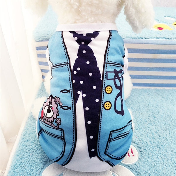 Pet Dog Clothes For Spring/Summer Small Dogs Coat Jacket False Strap Vest Print Cotton Puppy Chihuahua Costume Clothing Apparel