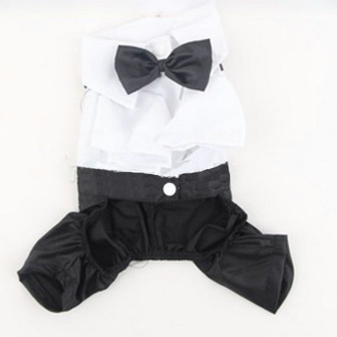 Pet Dog Cat Four Leg Pants Tuxedo Gentleman's Clothing Prince Cute Bow Tie Suit Pup Costume Jumpsuit Coat Q1