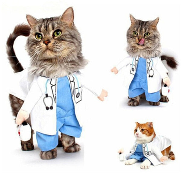 Funny Pet Costumes Cat Dog Cosplay Suit Halloween Christmas Nurse Policeman Uniform Clothing Puppy Hat Suits Party Dressing Up